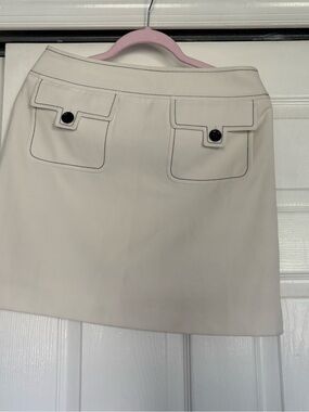 LOFT Cream Mini Skirt with Black Button-Trimmed Pockets